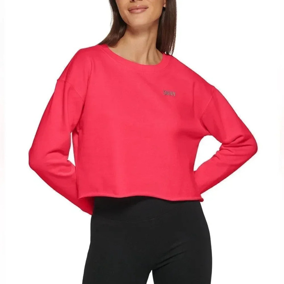 Dkny Sport Women's Metallic Logo Cropped Sweatshirt - Fiery Pink NWT - Picture 1 of 1